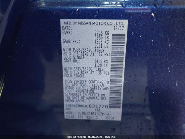 5N1DR2MM4JC631720 Nissan Pathfinder Sl