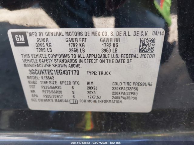 3GCUKTEC1EG437170 Chevrolet Silverado 1500 High Country