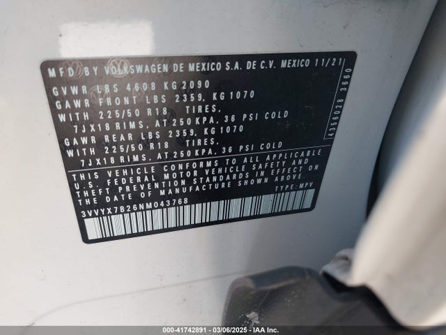 3VVYX7B26NM043768 Volkswagen Taos 1.5t Se