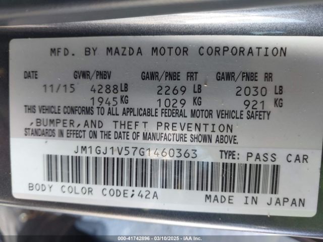 JM1GJ1V57G1460363 Mazda MAZDA6
