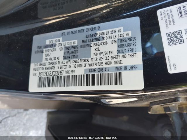 JM3TCBCY8J0235367 Mazda Cx-9 Touring