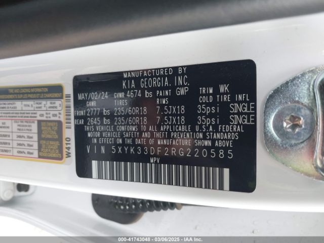 5XYK33DF2RG220585 KIA Sportage Ex