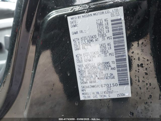 5N1AR2MM5FC670150 Nissan Pathfinder Platinum
