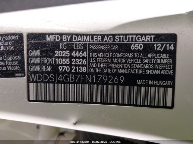 WDDSJ4GB7FN179269 Mercedes-Benz CLA 250 4MATIC