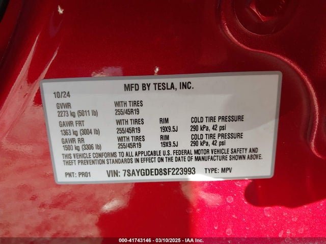 2025 TESLA MODEL Y 7SAYGDED8SF223993 Photo 8