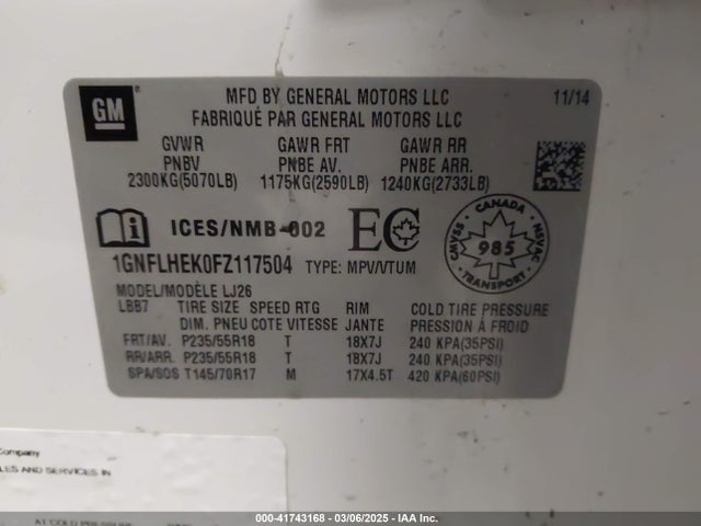1GNFLHEK0FZ117504 Chevrolet Equinox Ltz