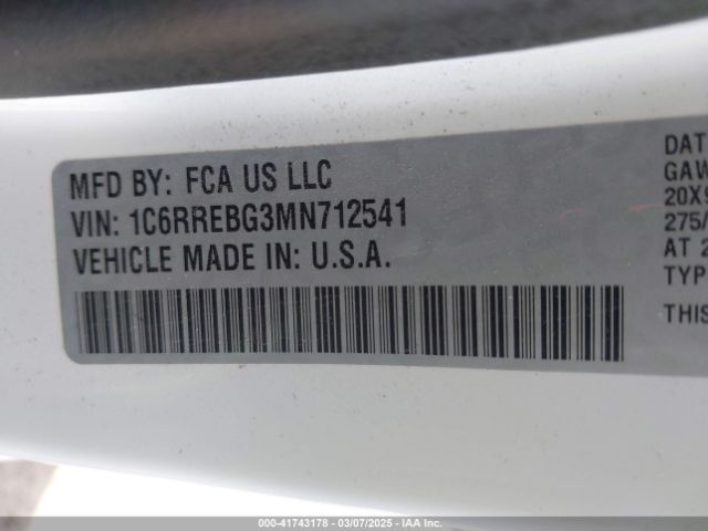 1C6RREBG3MN712541 RAM 1500 Big Horn  4x2 6'4 Box