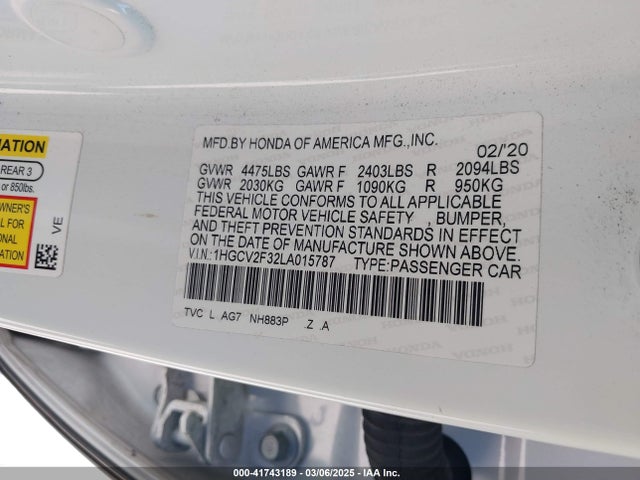 1HGCV2F32LA015787 Honda Accord Sport 2.0t