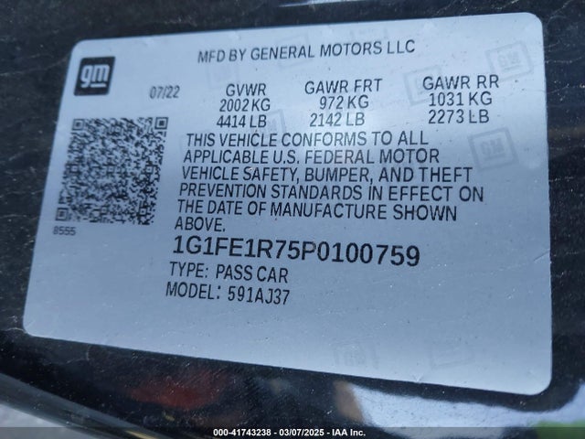 1G1FE1R75P0100759 Chevrolet Camaro Rwd  Lt1