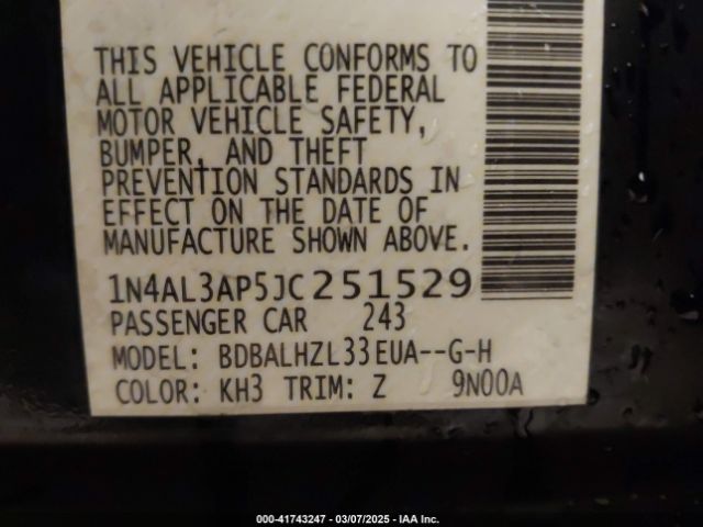 1N4AL3AP5JC251529 Nissan Altima 2.5 Sr
