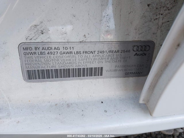 2012 AUDI A4 WAUBFAFL6CN011412 Photo 8