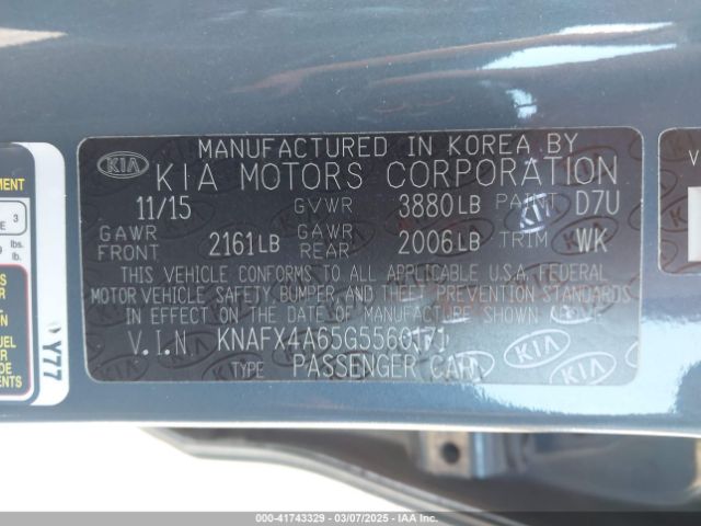 KNAFX4A65G5560171 KIA FORTE LX