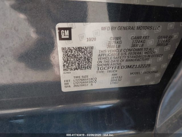 1GCPYFED3MZ132225 Chevrolet Silverado 1500 4wd  Short Bed Lt Trail Boss