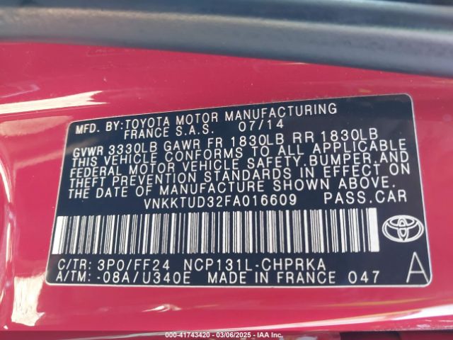 VNKKTUD32FA016609 Toyota Yaris Se