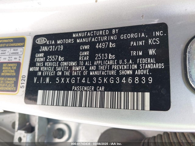 5XXGT4L35KG346839 KIA gdi
