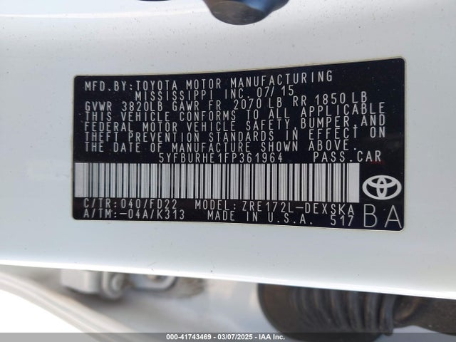 Toyota Corolla S Plus 2015 5YFBURHE1FP361964 Image 9