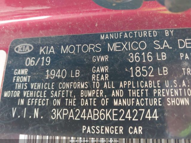3KPA24AB6KE242744 KIA RIO S