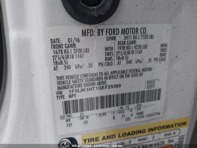 1FMJK1HT1GEF29369 Ford Expedition El Xlt