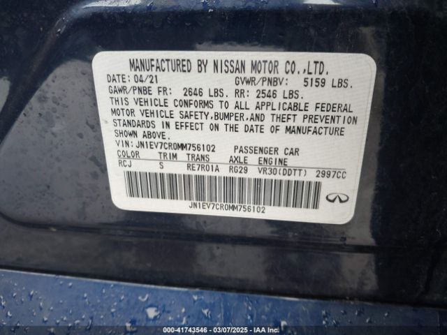 JN1EV7CR0MM756102 Infiniti Q50 Signature Edition Awd
