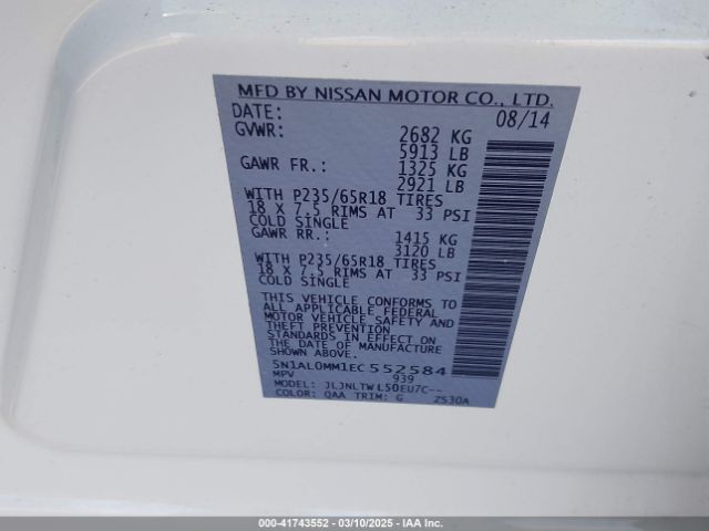 5N1AL0MM1EC552584 Infiniti QX60