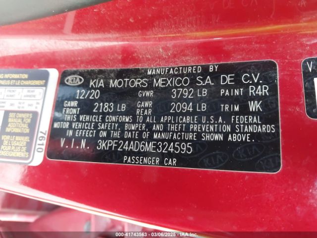 3KPF24AD6ME324595 KIA Forte Lxs