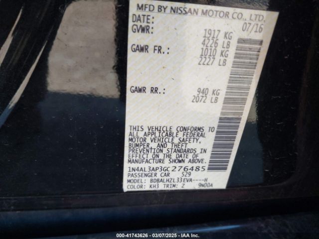 1N4AL3AP3GC276485 Nissan Altima 2.5 Sr
