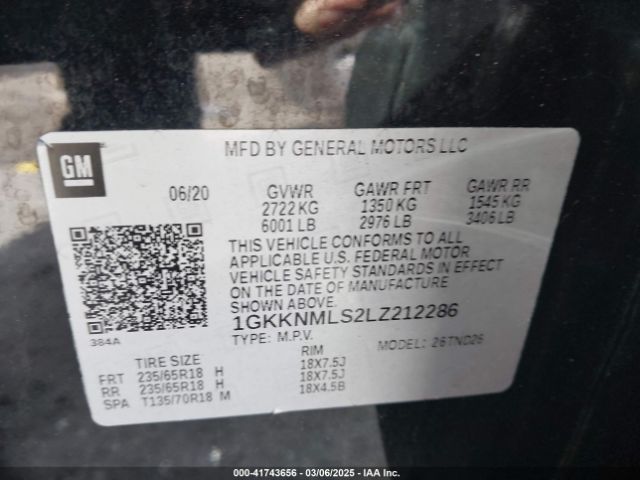 1GKKNMLS2LZ212286 GMC Acadia Fwd Slt