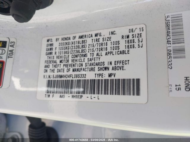 2015 HONDA CR-V 5J6RM4H34FL085332 Photo 8