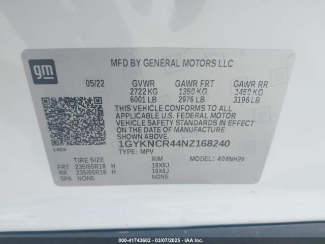 1GYKNCR44NZ168240 Cadillac Xt5 Fwd Premium Luxury