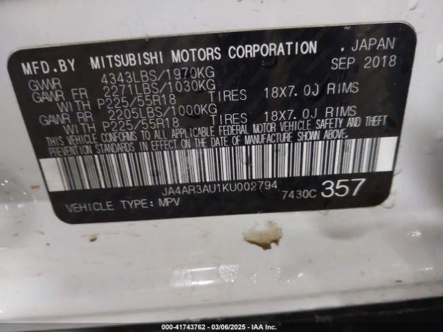 2019 MITSUBISHI OUTLANDER SPORT JA4AR3AU1KU002794 Photo 8