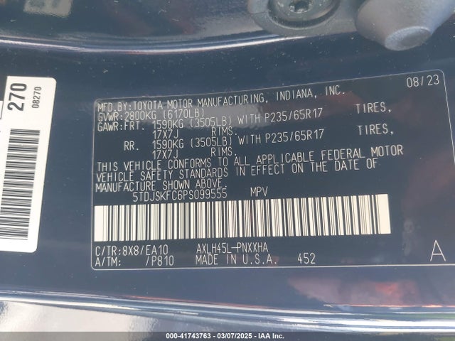5TDJSKFC6PS099555 Toyota SIENNA XLE