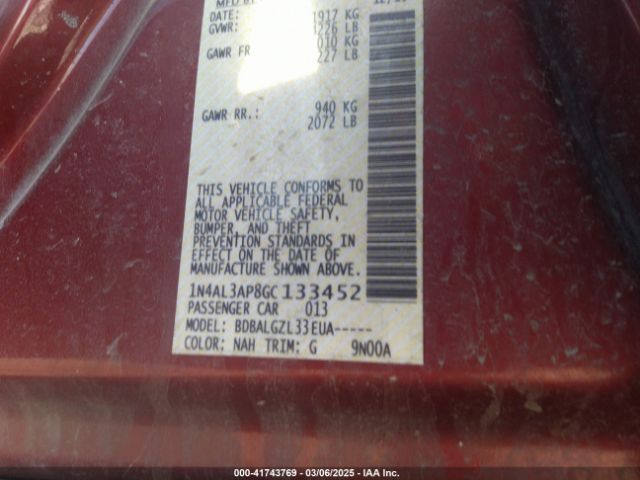 1N4AL3AP8GC133452 Nissan Altima 2.5/2.5 S/2.5 Sl/2.5 Sr/2.5 Sv