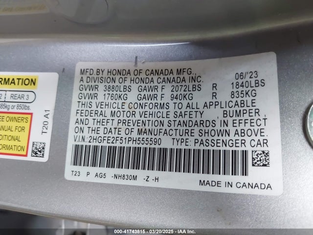 Honda Civic Sport 2023 2HGFE2F51PH555590 Image 9