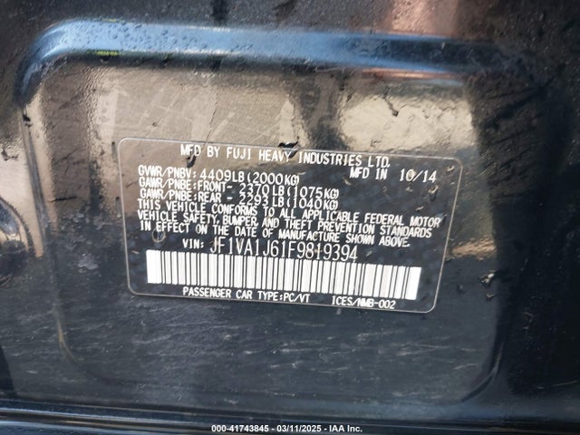 JF1VA1J61F9819394 Subaru Wrx Limited