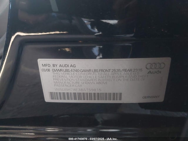 2008 AUDI A4 WAUAH78E38A159815 Photo 8
