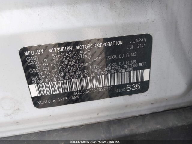 2022 MITSUBISHI OUTLANDER JA4J3UA81NZ027230 Photo 8