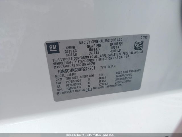 1GNSCHKC9GR273201 Chevrolet Suburban Lt