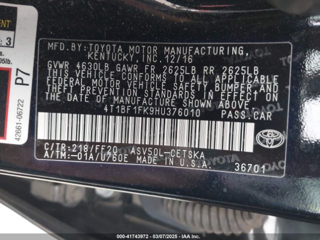 4T1BF1FK9HU376010 Toyota CAMRY SE