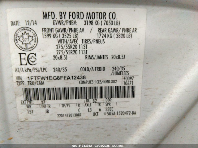 Ford F-150 Xlt 2015 1FTFW1EG8FFA12438 Image 9