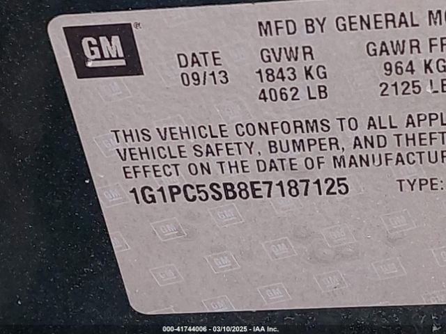 1G1PC5SB8E7187125 Chevrolet Cruze 1lt Auto