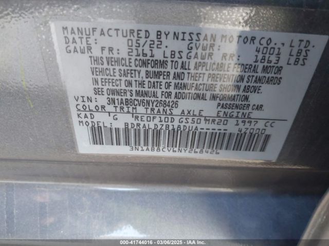3N1AB8CV6NY268426 Nissan Sentra Sv Xtronic Cvt