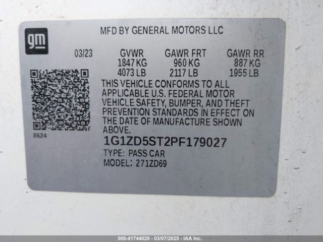 1G1ZD5ST2PF179027 Chevrolet Malibu Fwd 1lt