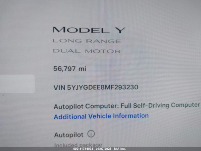 5YJYGDEE8MF293230 Tesla Model Y Long Range Dual Motor All-wheel Drive