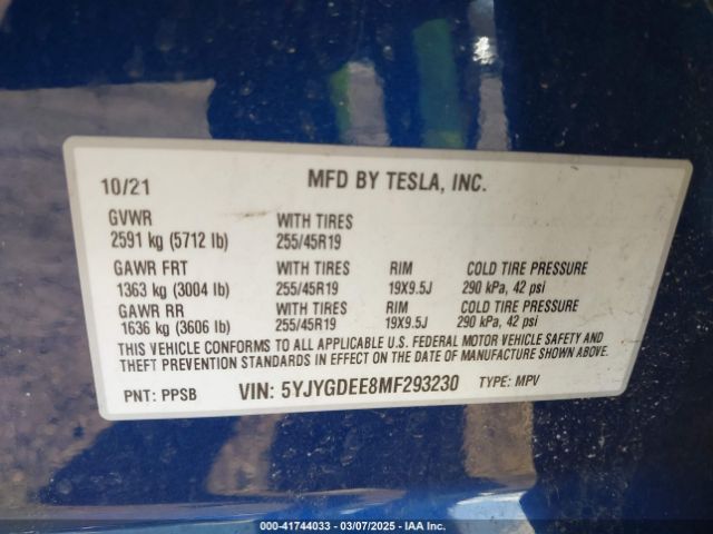 5YJYGDEE8MF293230 Tesla Model Y Long Range Dual Motor All-wheel Drive