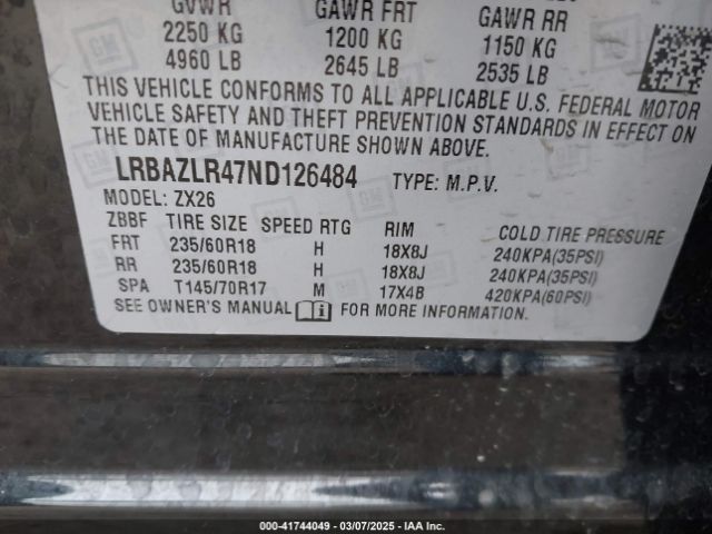 LRBAZLR47ND126484 Buick Envision Fwd Preferred