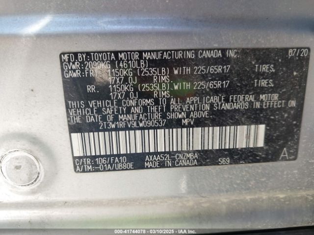2T3W1RFV9LW090537 Toyota Rav4 Xle