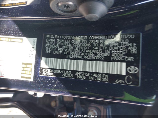 JTDEPMAE7MJ150092 Toyota COROLLA LE