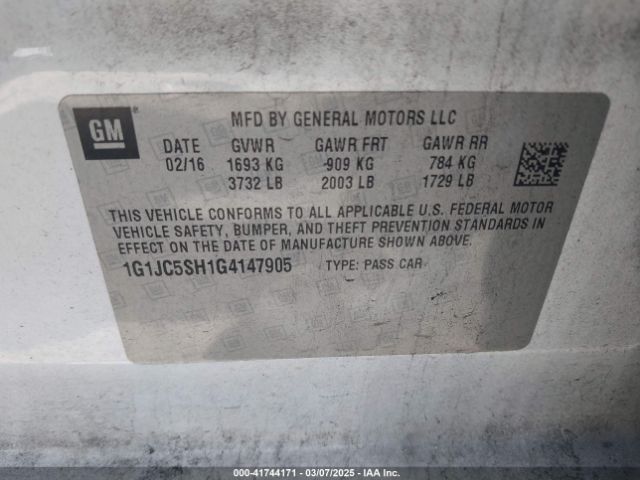 1G1JC5SH1G4147905 Chevrolet Sonic Lt Auto