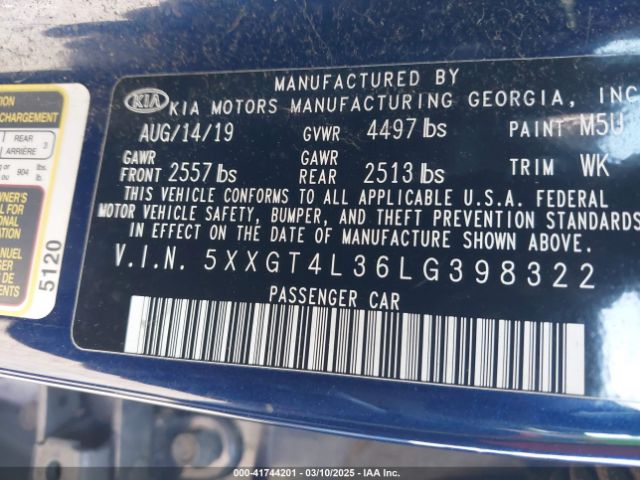 5XXGT4L36LG398322 KIA Optima Lx