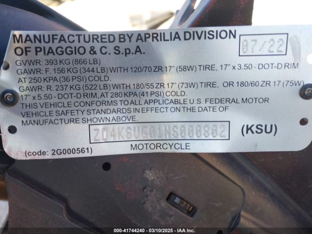 2022 APRILIA RS ZD4KSUG01NS000802 Photo 9